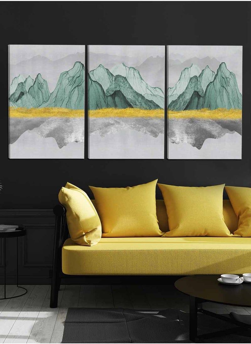 LOWHA Set Of 3 Framed Canvas Wall Arts Stretched Over Wooden Frame, Colorful Mountains Paintings, For Home, Living Room, Office Decor  - Image 3