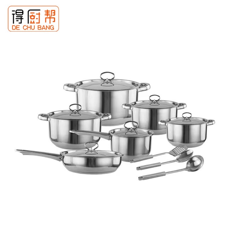 Stainless steel pot set 35PCS pot set double bottom frying pan milk pot soup pot cookware set 23PCS - Image 1
