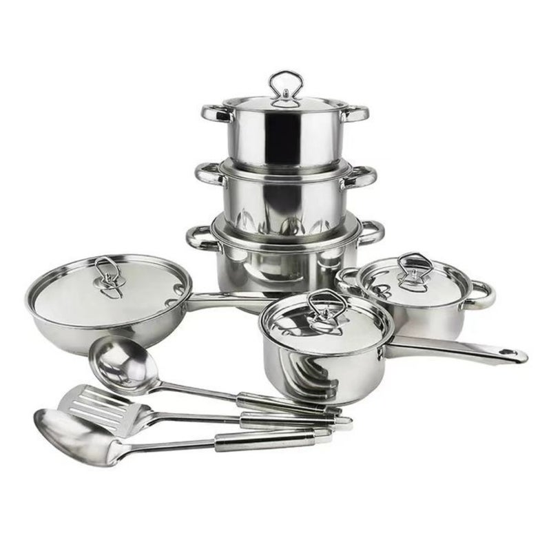 Stainless steel pot set 35PCS pot set double bottom frying pan milk pot soup pot cookware set 23PCS - Image 5