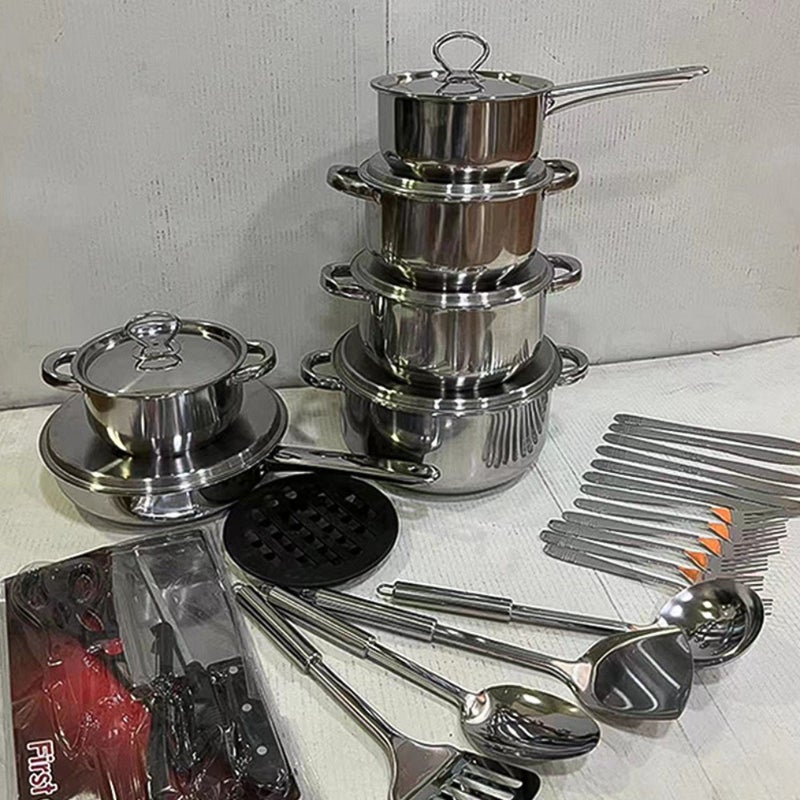 Stainless steel pot set 35PCS pot set double bottom frying pan milk pot soup pot cookware set 23PCS - Image 4