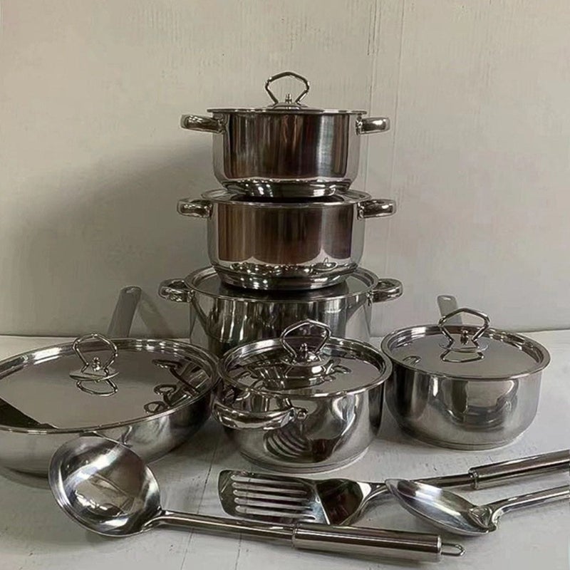 Stainless steel pot set 35PCS pot set double bottom frying pan milk pot soup pot cookware set 23PCS - Image 2