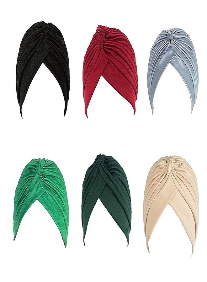 BISMAADH 6 Pcs Men & Women Pleated Head Wrap Knit Bonnet Turban/Pleated Stretchable Polyester Pagri Head Cover/Sun Cap - Image 1