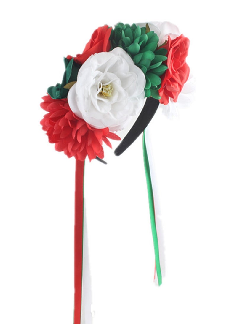 Mexican Flower Crowns Headband, Headpiece for Halloween Festival Party（Red Green White） - Image 5
