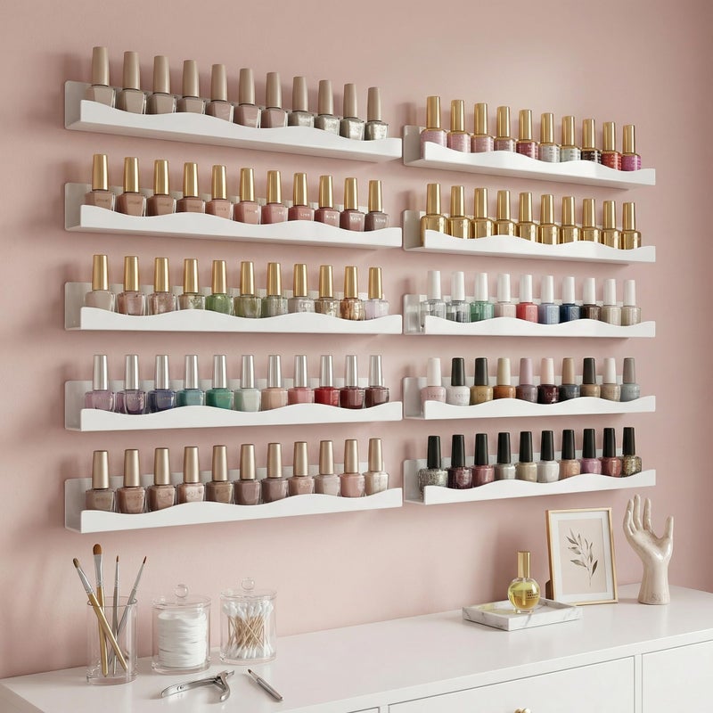 YMVV 15" Nail Polish Racks Wall Mounted Shelf,6 Pack White Acrylic Nail Polish Organizer Nail Supplies for Nail Techs,Great Display for Salons Retailers - Image 5
