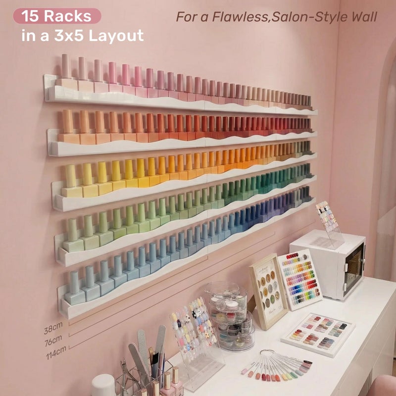 YMVV 15" Nail Polish Racks Wall Mounted Shelf,6 Pack White Acrylic Nail Polish Organizer Nail Supplies for Nail Techs,Great Display for Salons Retailers - Image 3