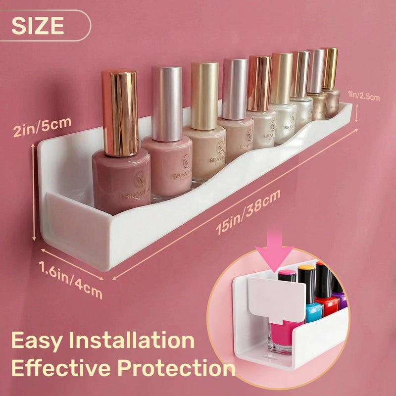 YMVV 15" Nail Polish Racks Wall Mounted Shelf,6 Pack White Acrylic Nail Polish Organizer Nail Supplies for Nail Techs,Great Display for Salons Retailers - Image 2