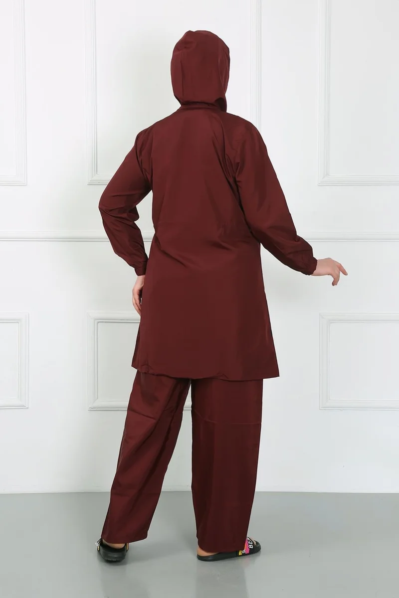 اكبينيز Plus Size Hijab Swimsuit Claret Red 44020