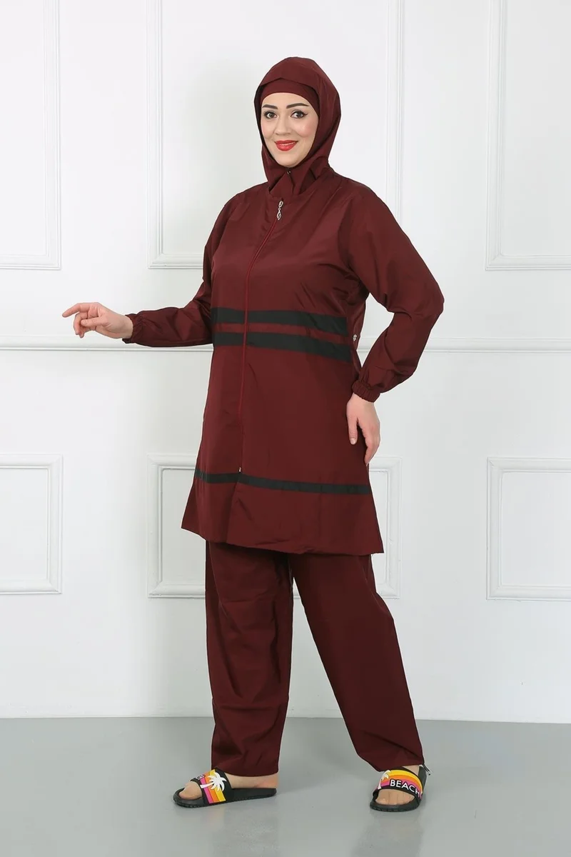 اكبينيز Plus Size Hijab Swimsuit Claret Red 44020