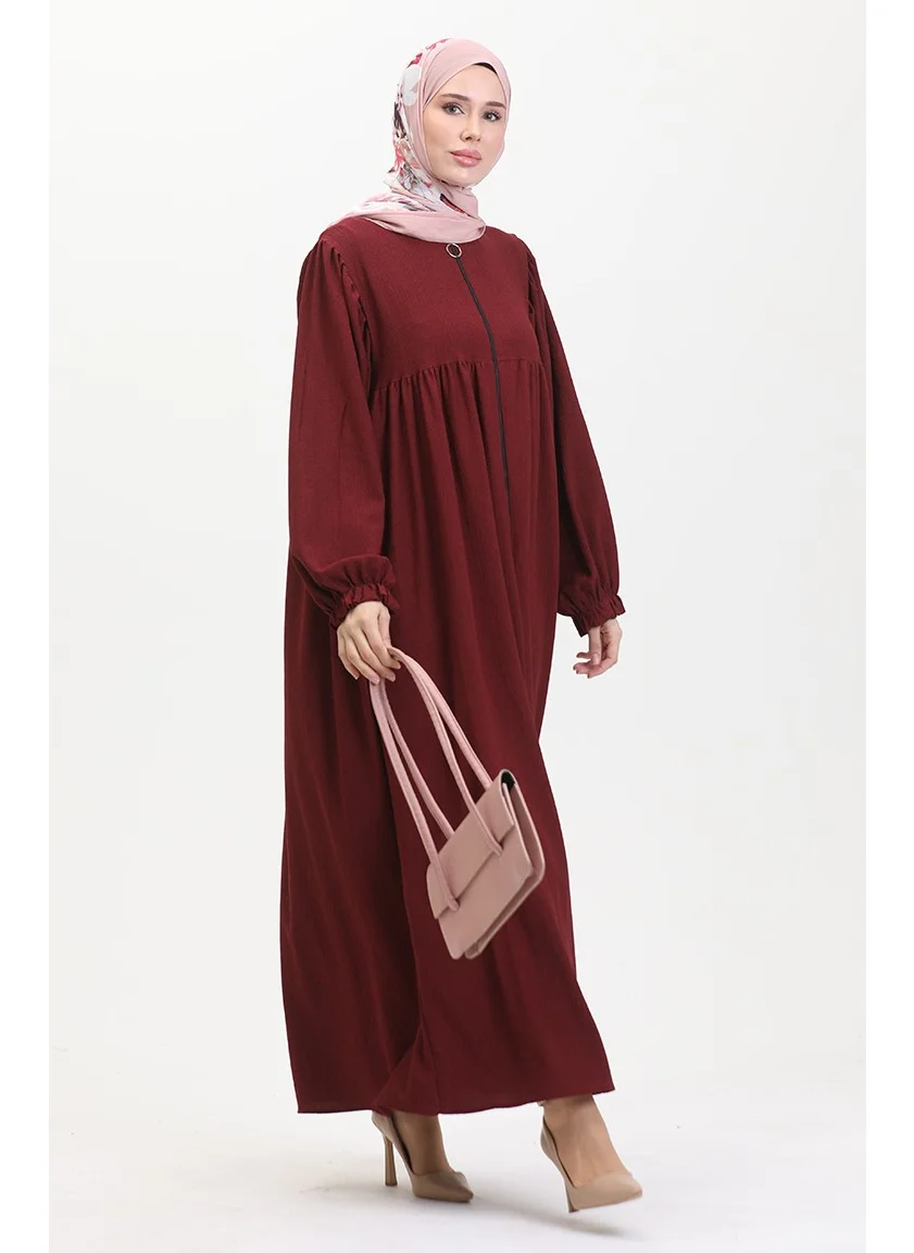 Sefa Merve Robe Pleated Abaya 1052-01 Claret Red