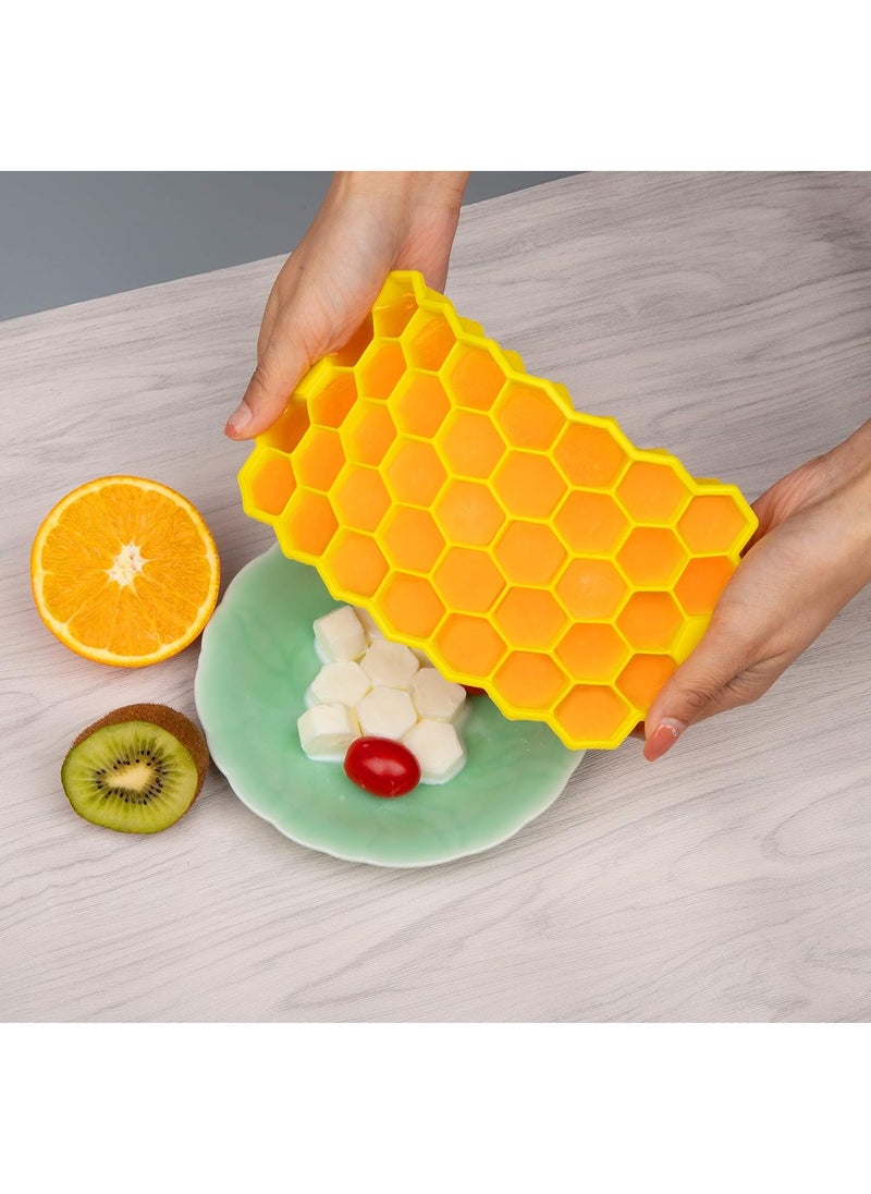 Generic - Honeycomb Silicone Flexible Ice Cube Tray with Lid, 37 Holes, Flexible and Soft Suitable for Beverage Fridge Freezer for Making Small Ice Cubes - yellow - Image 1