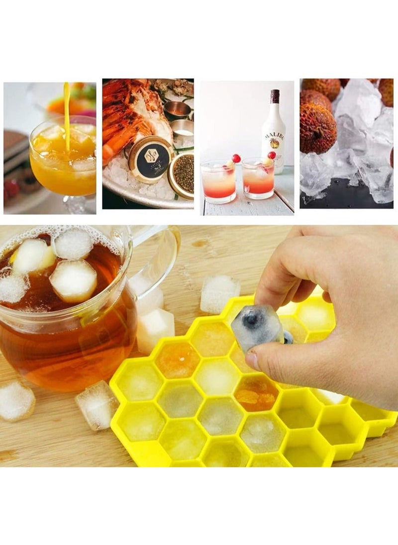 Generic - Honeycomb Silicone Flexible Ice Cube Tray with Lid, 37 Holes, Flexible and Soft Suitable for Beverage Fridge Freezer for Making Small Ice Cubes - yellow - Image 1