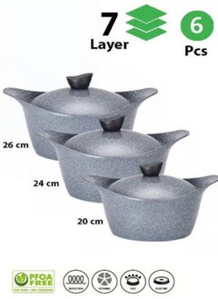 Badraig 6-piece gray granite cookware set 20 + 24 + 26cm  - Image 4