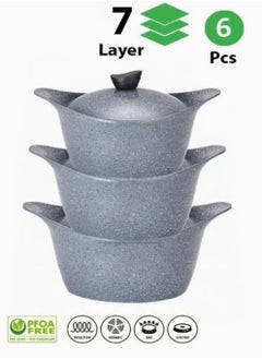 Badraig 6-piece gray granite cookware set 20 + 24 + 26cm  - Image 1