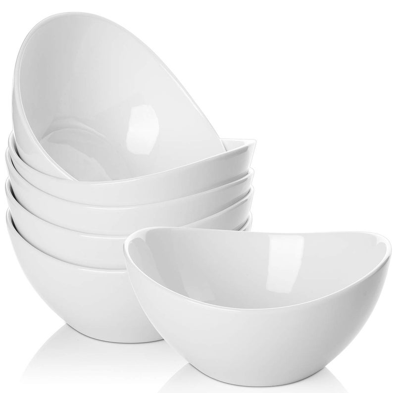 Samsle 19 Ounces Ceramic Serving Bowls, Sturdy Porcelain White Oval Salad Bowls, Stackable Food Server Fruit Display Dishes for Party Dinner, Microwave and Dishwasher Safe, Set of 6 - Image 1