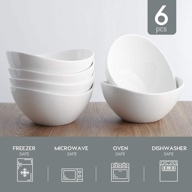 Samsle 19 Ounces Ceramic Serving Bowls, Sturdy Porcelain White Oval Salad Bowls, Stackable Food Server Fruit Display Dishes for Party Dinner, Microwave and Dishwasher Safe, Set of 6 - Image 3