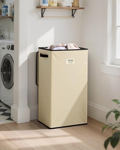 SOLEDI Laundry Hamper with Lid 100L Large Tall Collapsible Laundry Basket Clothes Hamper with Bag Removable Easy to Carry Dirty Hampers for Bedroom Bathroom Dorm College Beige - Image 3