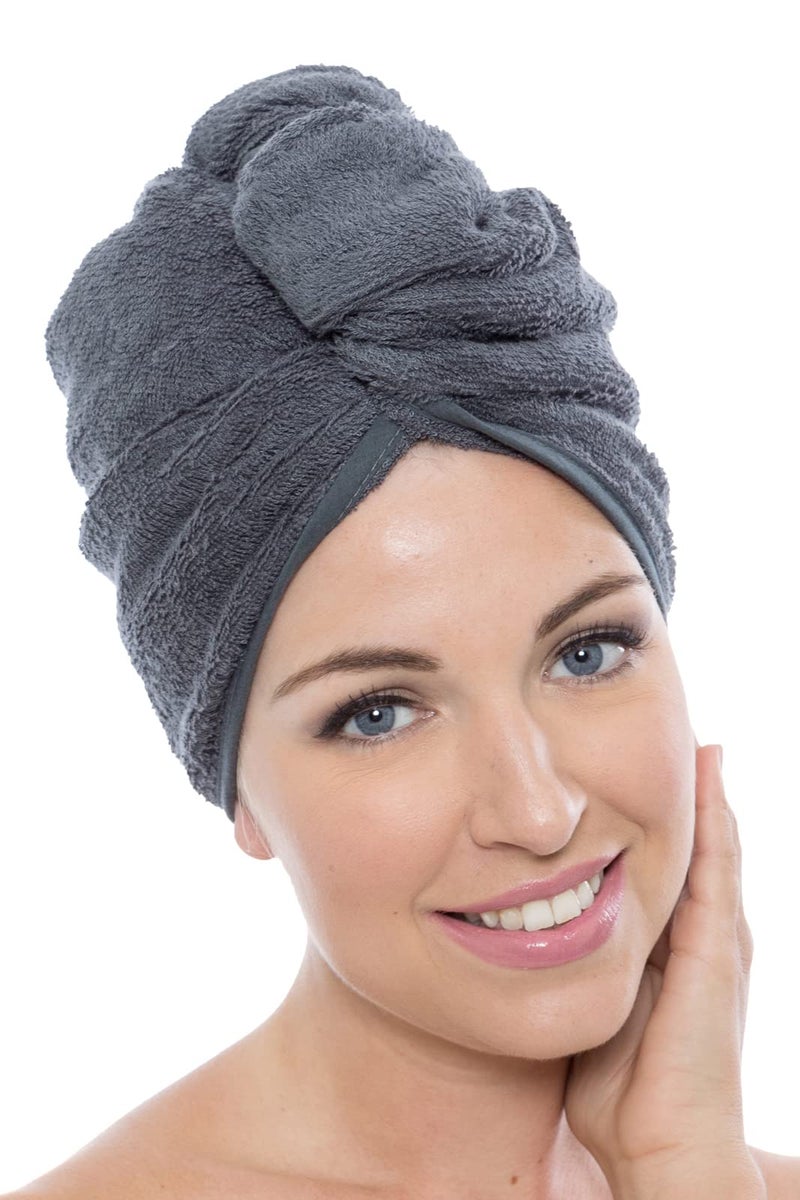 TexereSilk Texere Women's Viscose from Bamboo and Cotton Terry Spa Hair Towel Wrap - Absorbent and Fast Drying for Long, Curly, Thick Hair - Towel with Loop and Twist Closure (Tya, Pewter, U) - Image 1