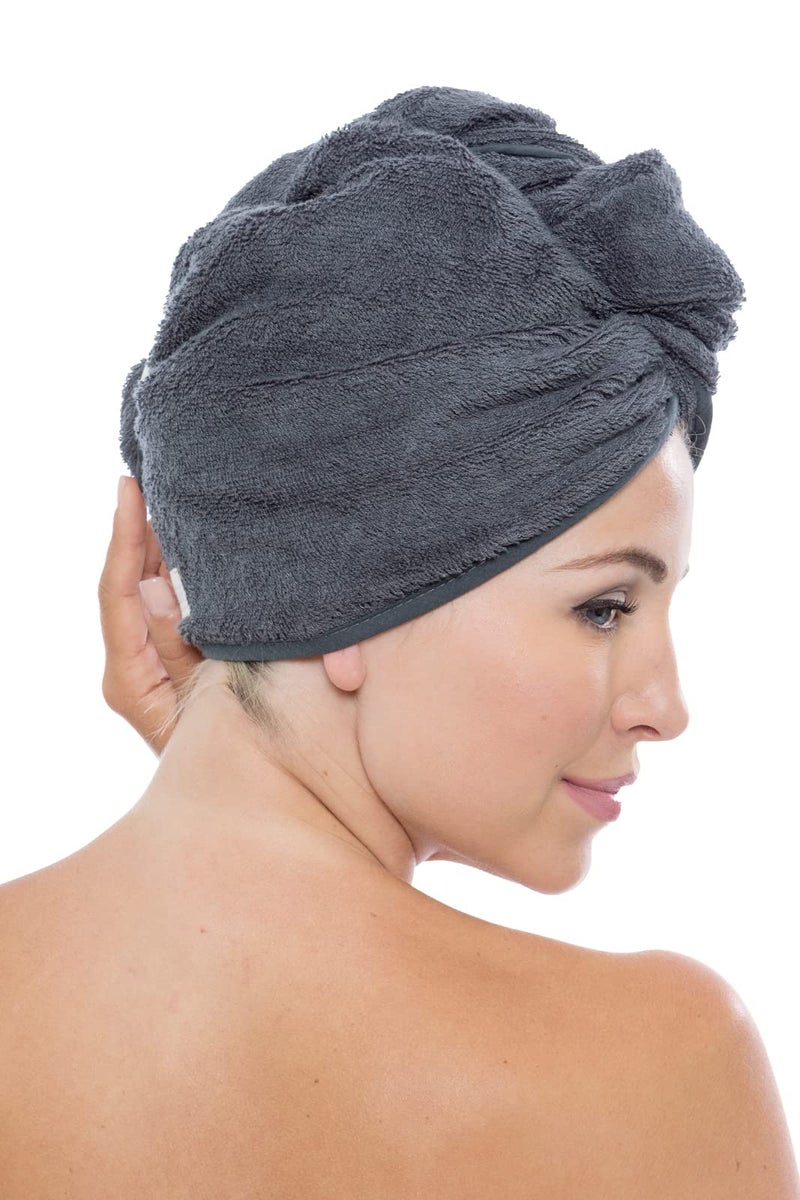 TexereSilk Texere Women's Viscose from Bamboo and Cotton Terry Spa Hair Towel Wrap - Absorbent and Fast Drying for Long, Curly, Thick Hair - Towel with Loop and Twist Closure (Tya, Pewter, U) - Image 4
