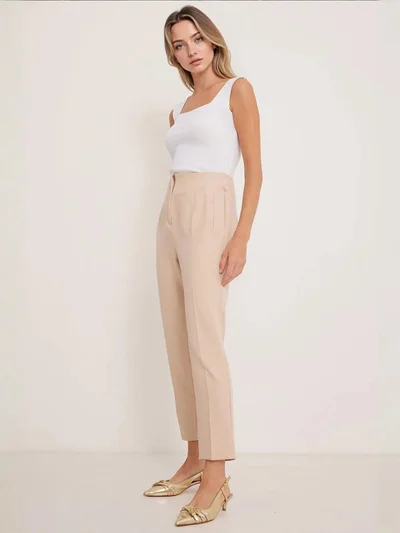BIG DART BDART High Waist Slim Fit Ankle Length Crepe Pants