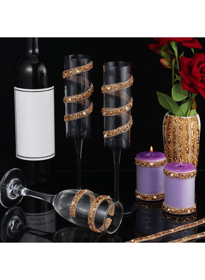 Resin Rhinestone Ribbon for Wedding Self-Adhesive Diamond Crystal Ribbon Roll Glitter Resin Diamond Ribbon for Craft DIY Bags Shoes Clothes (1 Yard, Gold) - Image 3