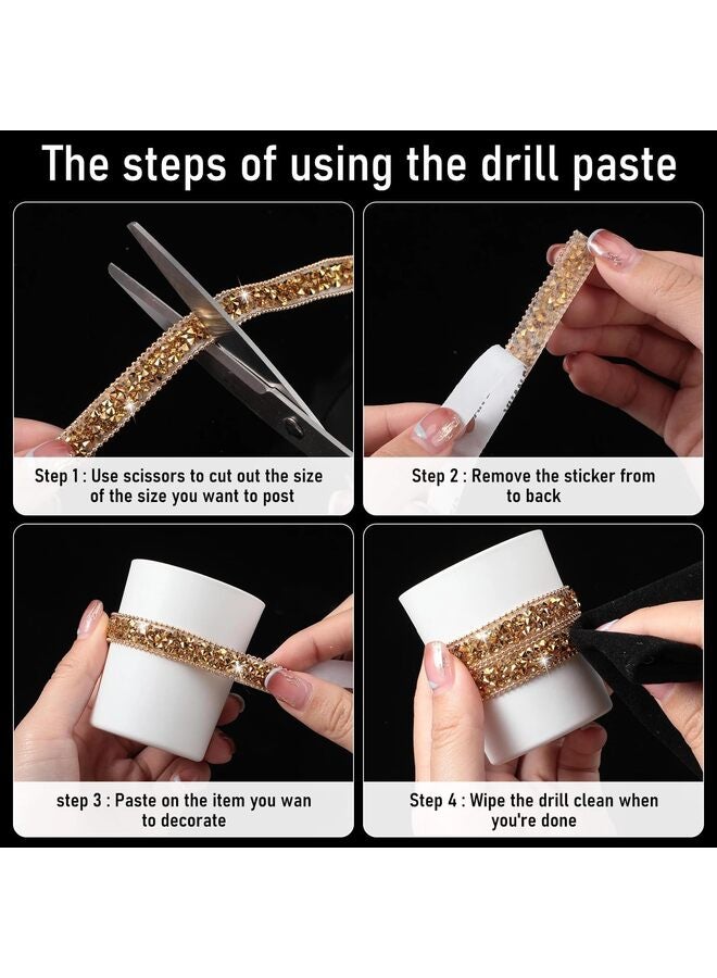 Resin Rhinestone Ribbon for Wedding Self-Adhesive Diamond Crystal Ribbon Roll Glitter Resin Diamond Ribbon for Craft DIY Bags Shoes Clothes (1 Yard, Gold) - Image 4