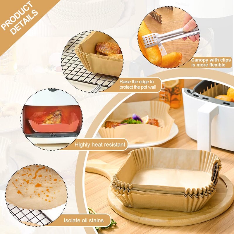 50Pcs Square Air Fryer Oil-Proof Paper Liner with a Clip, Disposable Non-Stick Parchment Cooking Paper for Air Frying Liners Water-proof Baking Paper for Roasting Microwave Oven L6.3×H1.8 Inch (50) - Image 5
