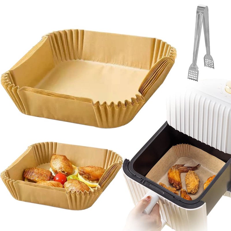 50Pcs Square Air Fryer Oil-Proof Paper Liner with a Clip, Disposable Non-Stick Parchment Cooking Paper for Air Frying Liners Water-proof Baking Paper for Roasting Microwave Oven L6.3×H1.8 Inch (50) - Image 1