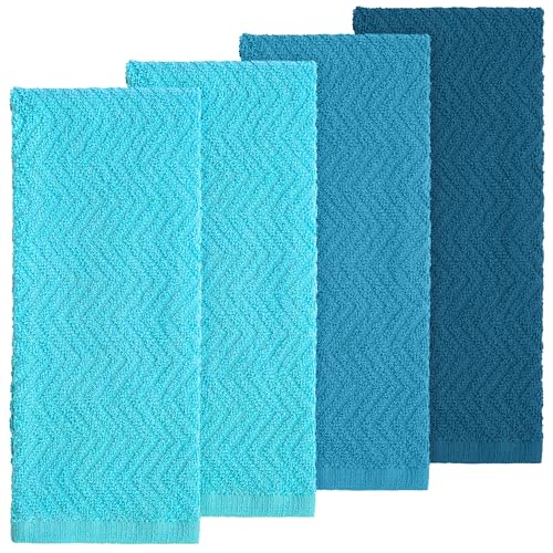 DecorRack 100% Cotton Kitchen Towels, 15" x 25" Absorbent Dish Towels [Premium Quality 400 GSM] Blue (Ocean Set, Pack of 4) - Image 2