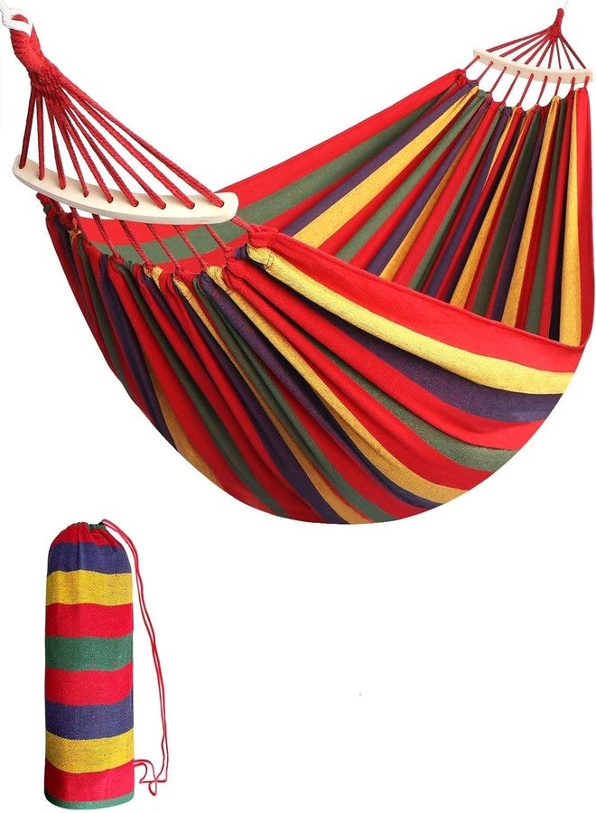 Baskety Double Person Cotton Hammock with Spreader Bars Ultralight Travel & Camping Hammock Swing Bed for Outdoor - Max Load 450 lbs (Red, 280 x 100 cm) - Image 1