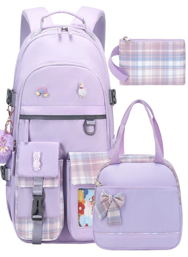 KIDNUO Backpack for Girls 15.6 Inch Laptop School Bag Kids Elementary 3pcs Backpacks Lunch box Pencil Case Set Bookbags, Purple, Large, Laptop Backpack - Image 1