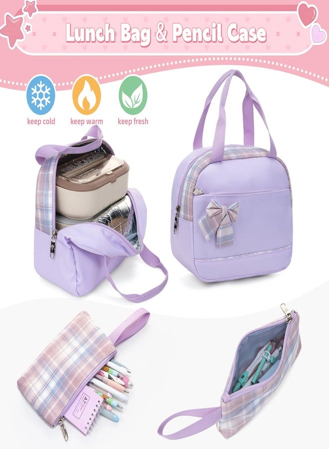 KIDNUO Backpack for Girls 15.6 Inch Laptop School Bag Kids Elementary 3pcs Backpacks Lunch box Pencil Case Set Bookbags, Purple, Large, Laptop Backpack - Image 5