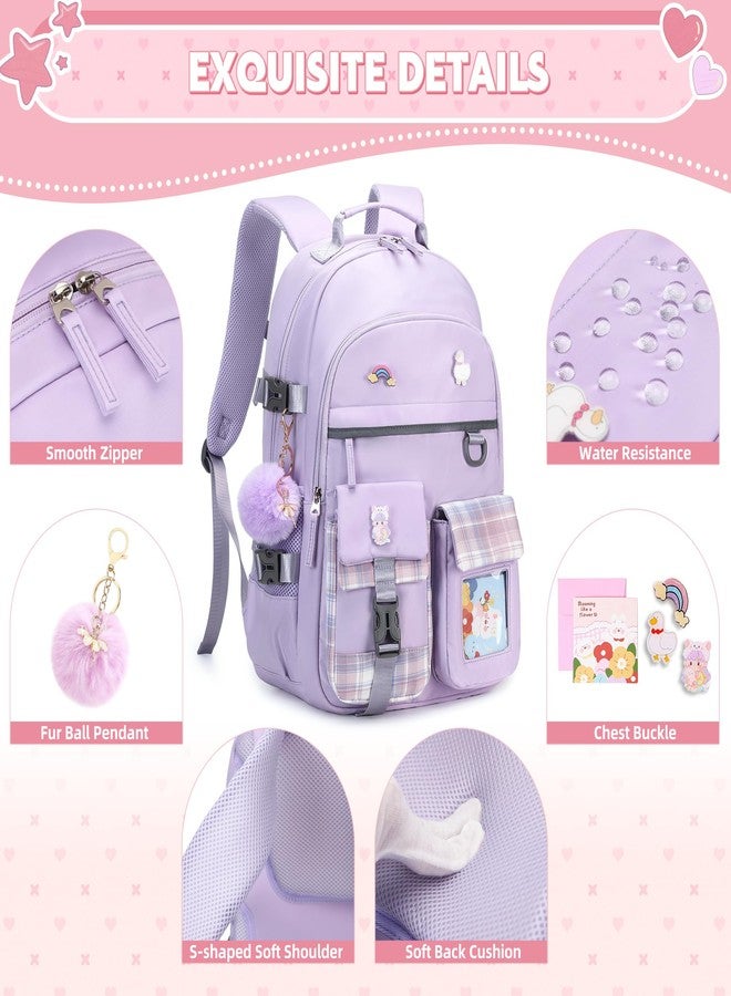 KIDNUO Backpack for Girls 15.6 Inch Laptop School Bag Kids Elementary 3pcs Backpacks Lunch box Pencil Case Set Bookbags, Purple, Large, Laptop Backpack - Image 4