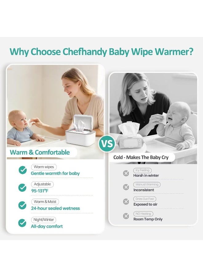 chefhandy سخان مناديل الأطفال، سخان مناديل وموزع مناديل مبللة للأطفال، تحكم ذكي في درجة الحرارة، سعة كبيرة تسخين متساوي وصامت، سخان مناديل محمول للأطفال (أبيض) - Image 2