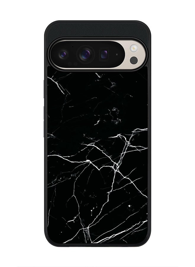 Stylizedd غطاء لجهاز جوجل بيكسل 9 برو XL، حماية كاميرا نحيفة، غطاء هاتف مضاد للصدمات - طباعة رخامية سوداء - Image 1