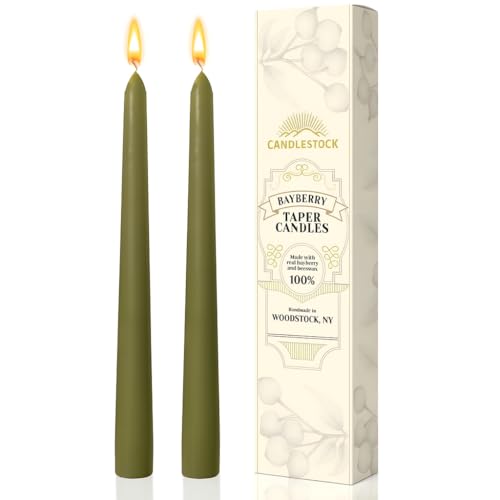 Candlestock Real Bayberry Taper Candle Pair 8 inch - Pure Bayberry and Pure 100% USA Beeswax Blend - Dripless Taper Candle Pair - Image 1