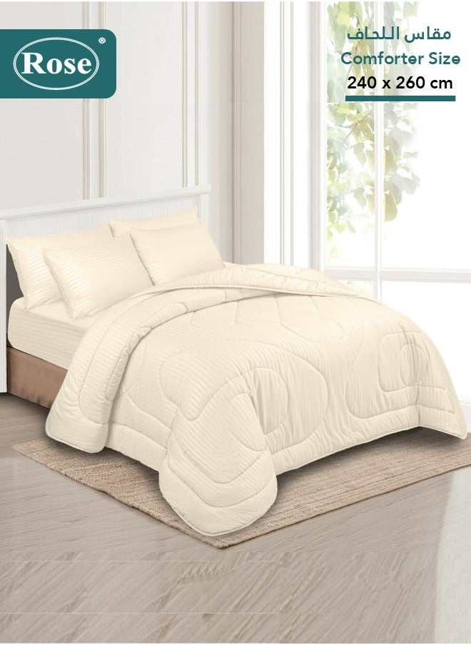 Rose ROSE Luxurious Striped Hotel Comforter, Premium Microfiber, Set of 6 pieces, Soft Lightweight, King size 260x240 cm, Off White  - Image 1