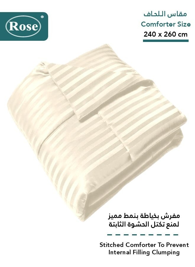 Rose ROSE Luxurious Striped Hotel Comforter, Premium Microfiber, Set of 6 pieces, Soft Lightweight, King size 260x240 cm, Off White  - Image 2