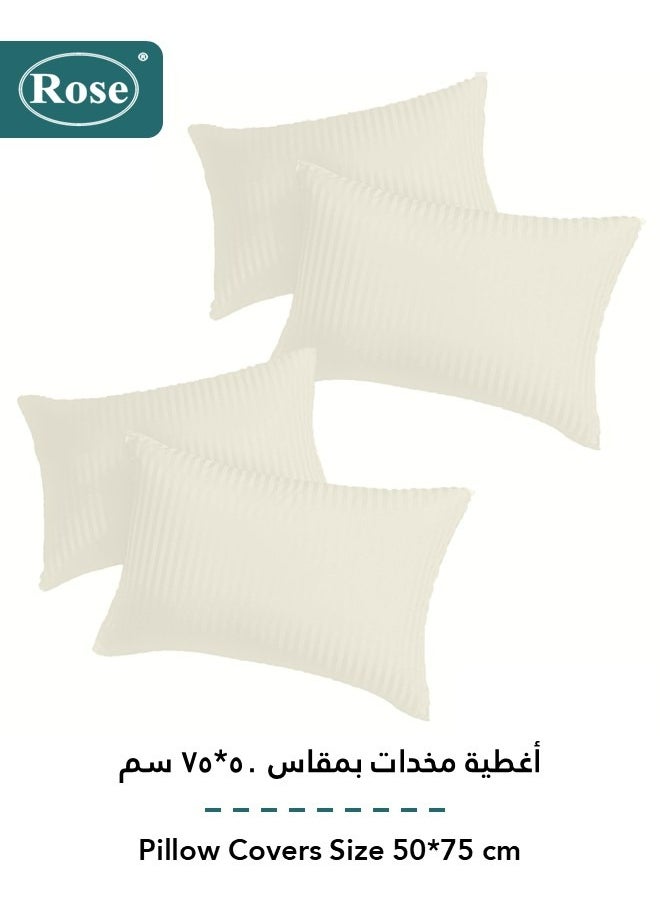Rose ROSE Luxurious Striped Hotel Comforter, Premium Microfiber, Set of 6 pieces, Soft Lightweight, King size 260x240 cm, Off White  - Image 4
