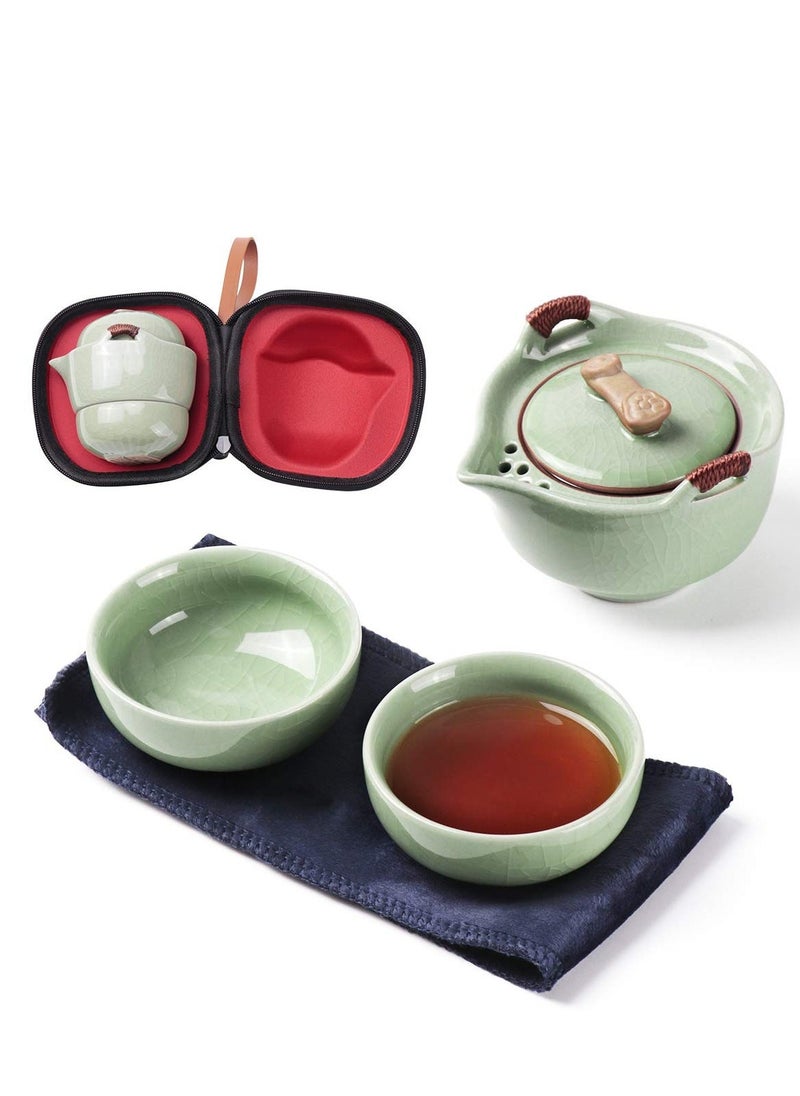 Travel Ceramic Tea Pot Set Chinese Kung Fu Teapot Set 1 Pot 2 Cups Porcelain Teacups with Tea Infuser Portable Bag for Home Office Outdoor Picnic  - Image 1