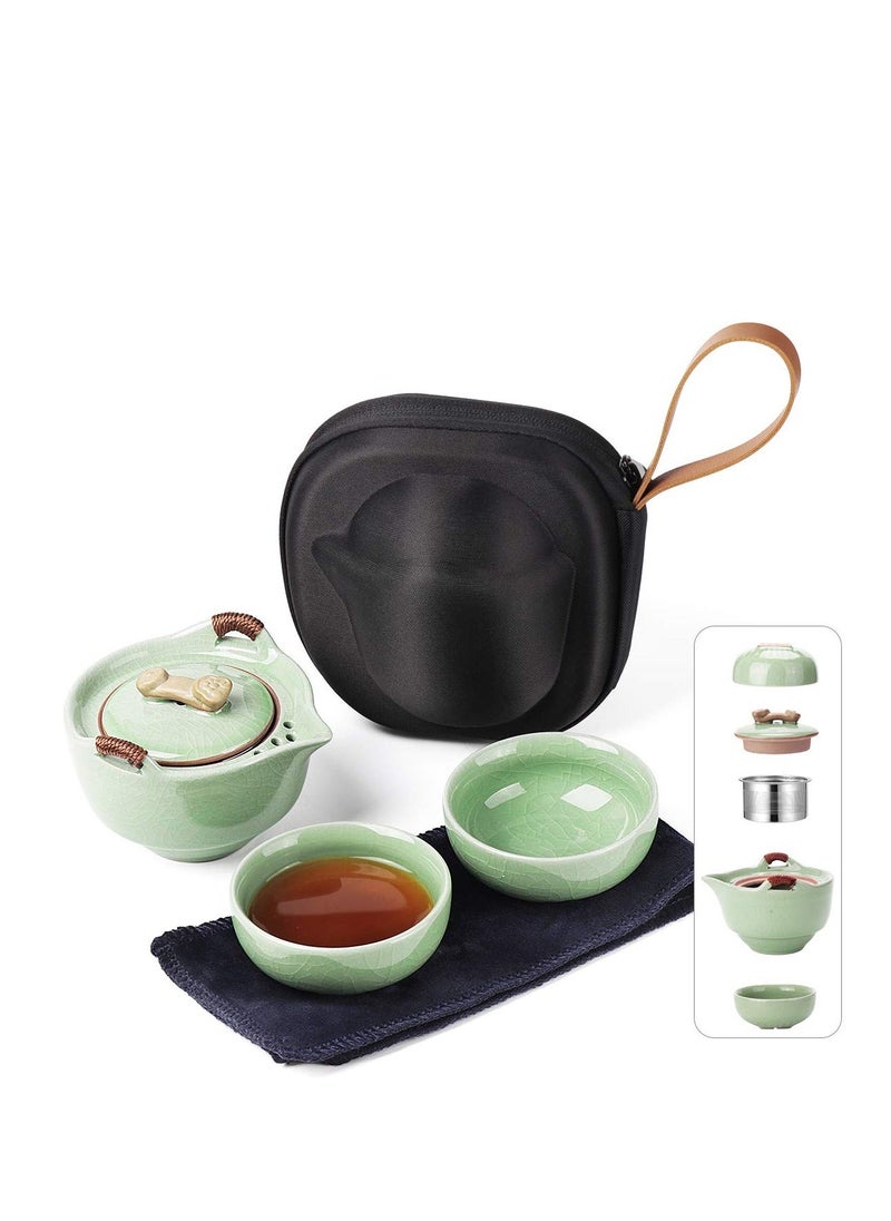 Travel Ceramic Tea Pot Set Chinese Kung Fu Teapot Set 1 Pot 2 Cups Porcelain Teacups with Tea Infuser Portable Bag for Home Office Outdoor Picnic  - Image 3