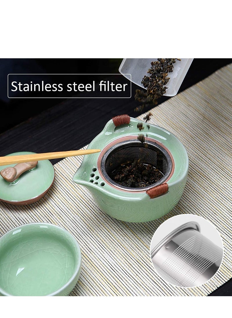 Travel Ceramic Tea Pot Set Chinese Kung Fu Teapot Set 1 Pot 2 Cups Porcelain Teacups with Tea Infuser Portable Bag for Home Office Outdoor Picnic  - Image 4