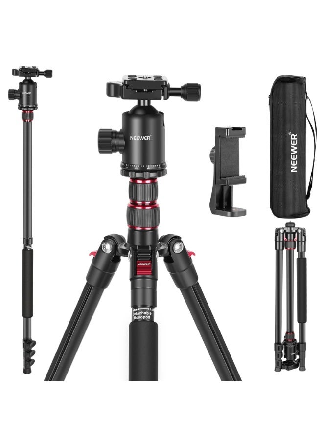 NEEWER Aluminum Travel Tripod for Camera & Phone, 77" Portable Tripod with 360° Ball Head, Flip Lock, Monopod Conversion, Macro Photography, Outdoor Lightweight Stand for DSLR Canon Nikon iPhone 16 15 14 - Image 1