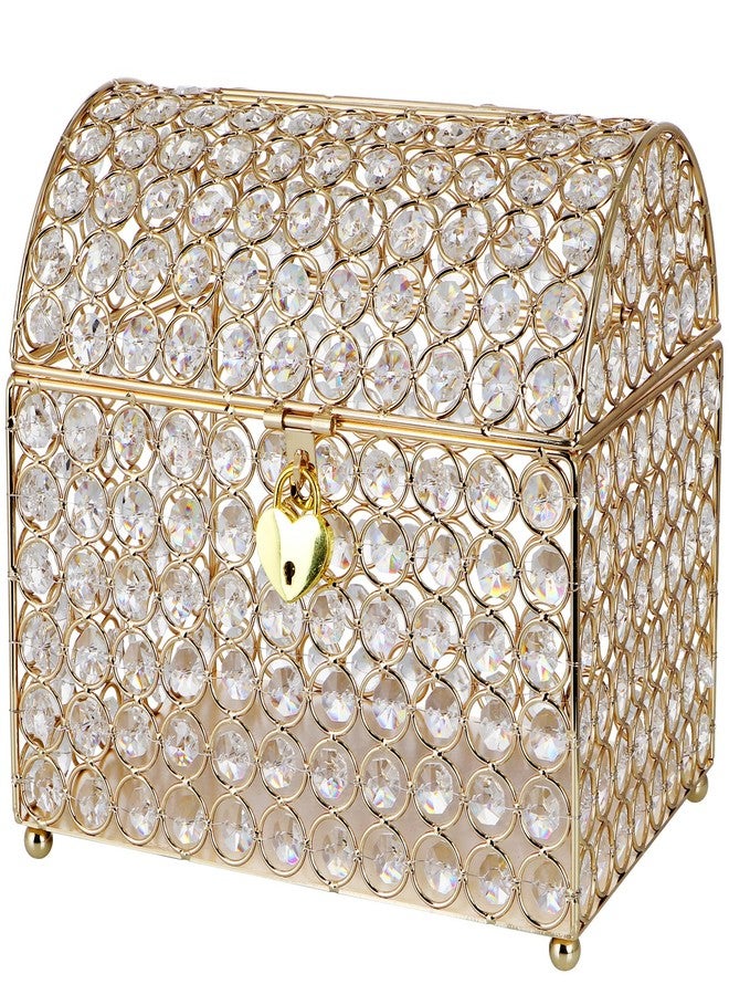 MDLUU Treasure Chest Card Holder with Heart Shaped Lock, Crystal Bead Box for Wedding, Birthday, Graduation (Gold) - Image 1