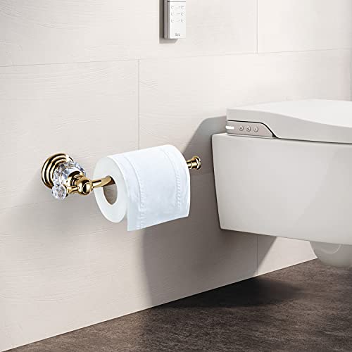 BATHSIR Crystal Toilet Paper Holder, Gold Toilet Roll Holder Modern Bathroom Accessories Zinc Alloy Tissue Hanger Wall Mounted - Image 2