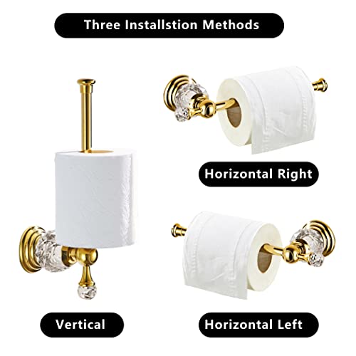 BATHSIR Crystal Toilet Paper Holder, Gold Toilet Roll Holder Modern Bathroom Accessories Zinc Alloy Tissue Hanger Wall Mounted - Image 5