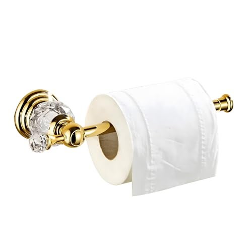 BATHSIR Crystal Toilet Paper Holder, Gold Toilet Roll Holder Modern Bathroom Accessories Zinc Alloy Tissue Hanger Wall Mounted - Image 1