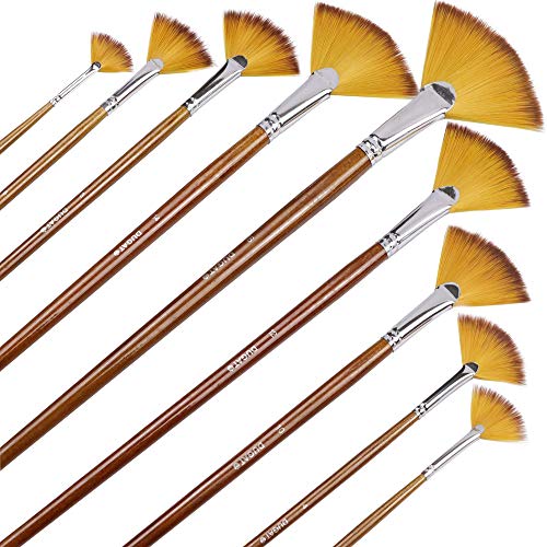 Artist Fan Paint Brushes Set 9pcs  Soft AntiShedding Nylon Hair Wood Long Handle Paint Brush Set for Acrylic Watercolor Oil Gouche Painting