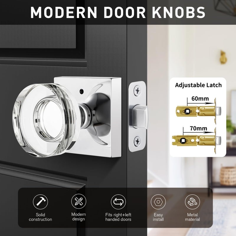 Naubea Crystal Door Knob Polished Chrome Privacy Door Knobs Interior Door Knobs Glass Door Knob For Bedroom And Bathroom - Image 4