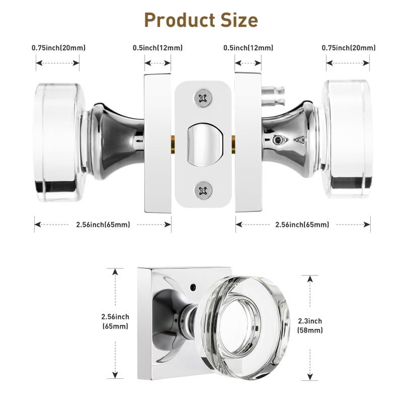 Naubea Crystal Door Knob Polished Chrome Privacy Door Knobs Interior Door Knobs Glass Door Knob For Bedroom And Bathroom - Image 5