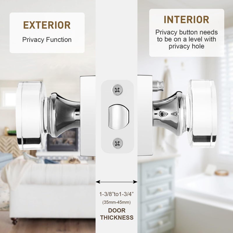 Naubea Crystal Door Knob Polished Chrome Privacy Door Knobs Interior Door Knobs Glass Door Knob For Bedroom And Bathroom - Image 3